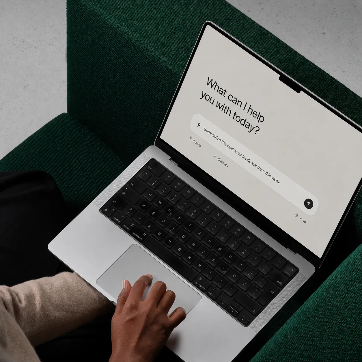 Brightney open on a laptop, with the ask composer ready for a new question.